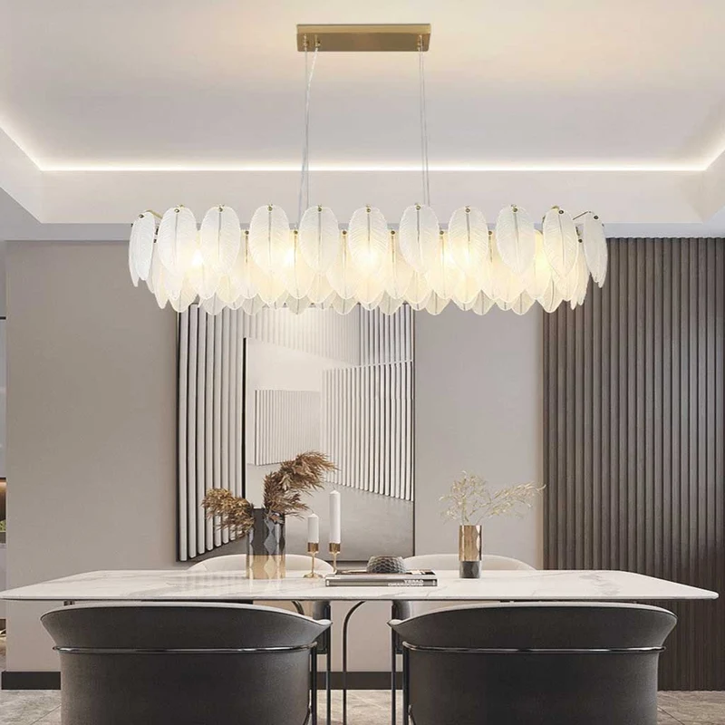 Kroonluchter Glazen Veren Rond Rechthoekig Goud Wit LED Plafondlamp Modern Scandinavisch Luxe Verlichting | Sansoti