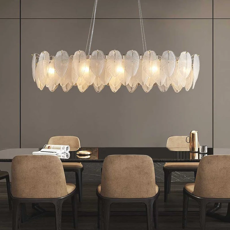 Kroonluchter Glazen Veren Rond Rechthoekig Goud Wit LED Plafondlamp Modern Scandinavisch Luxe Verlichting | Sansoti