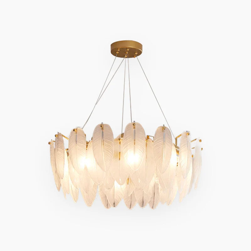 Kroonluchter Glazen Veren Rond Rechthoekig Goud Wit LED Plafondlamp Modern Scandinavisch Luxe Verlichting | Sansoti