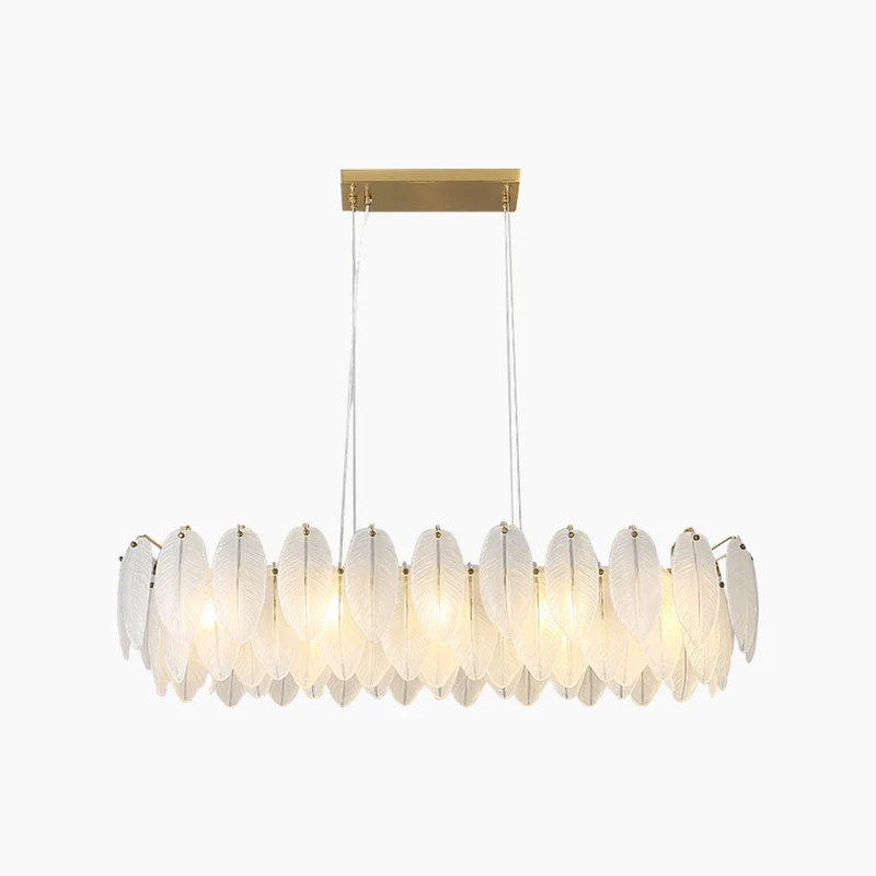 Kroonluchter Glazen Veren Rond Rechthoekig Goud Wit LED Plafondlamp Modern Scandinavisch Luxe Verlichting | Sansoti