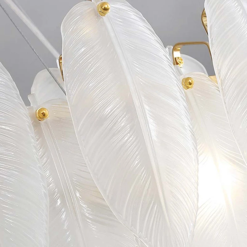 Kroonluchter Glazen Veren Rond Rechthoekig Goud Wit LED Plafondlamp Modern Scandinavisch Luxe Verlichting | Sansoti
