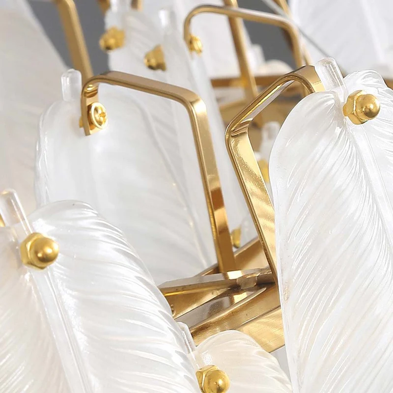 Kroonluchter Glazen Veren Rond Rechthoekig Goud Wit LED Plafondlamp Modern Scandinavisch Luxe Verlichting | Sansoti