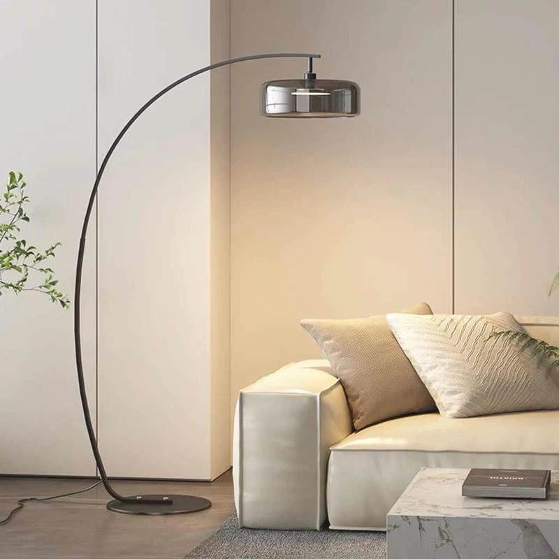 Gebogen Staande Vloerlamp Glazen Kap IJzeren Voet Dimbaar Modern Design Leeslamp Woonkamer Slaapkamer | Sansoti