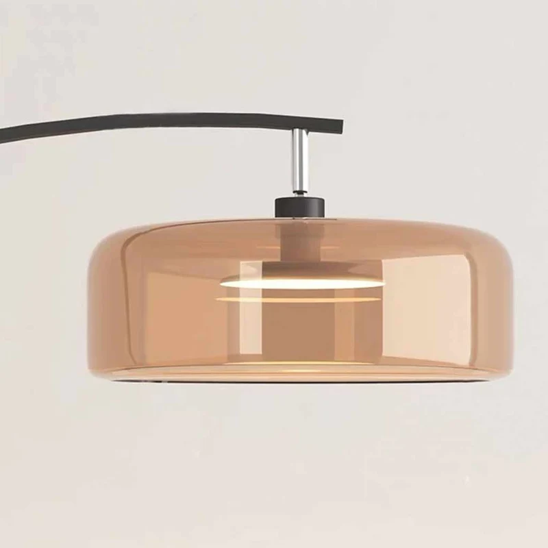 Gebogen Staande Vloerlamp Glazen Kap IJzeren Voet Dimbaar Modern Design Leeslamp Woonkamer Slaapkamer | Sansoti