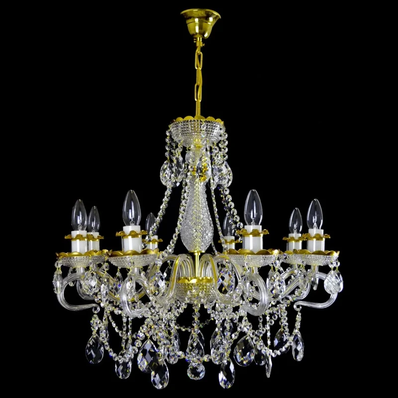 Casa Padrino Luxus Barock Kristall Kronleuchter Gold Ø 65 x H. 62 cm - Prunkvoller Messing Kronleuchter mit böhmischem Kristallglas - Barock Möbel - Edel & Prunkvoll