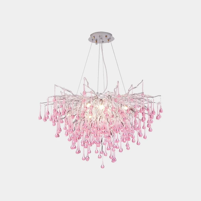 Kristallen Druppel Kroonluchter Takdesign Roze Blauw Rond Ovaal Dimbaar 40-250cm Meisjes Slaapkamer Plafondlamp | Sansoti