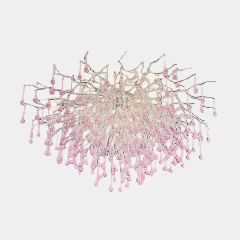 Kristallen Druppel Kroonluchter Takdesign Roze Blauw Rond Ovaal Dimbaar 40-250cm Meisjes Slaapkamer Plafondlamp | Sansoti
