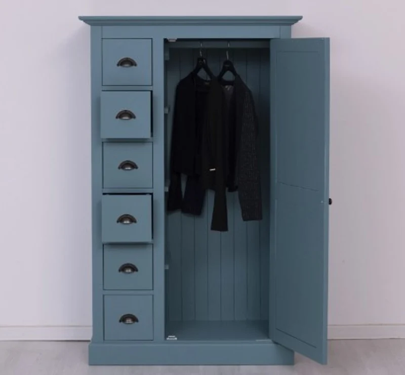 Casa Padrino Kleiderschrank im Landhausstil mit 1 Tür und 6 Schubladen, 101 x 49 x 160 cm