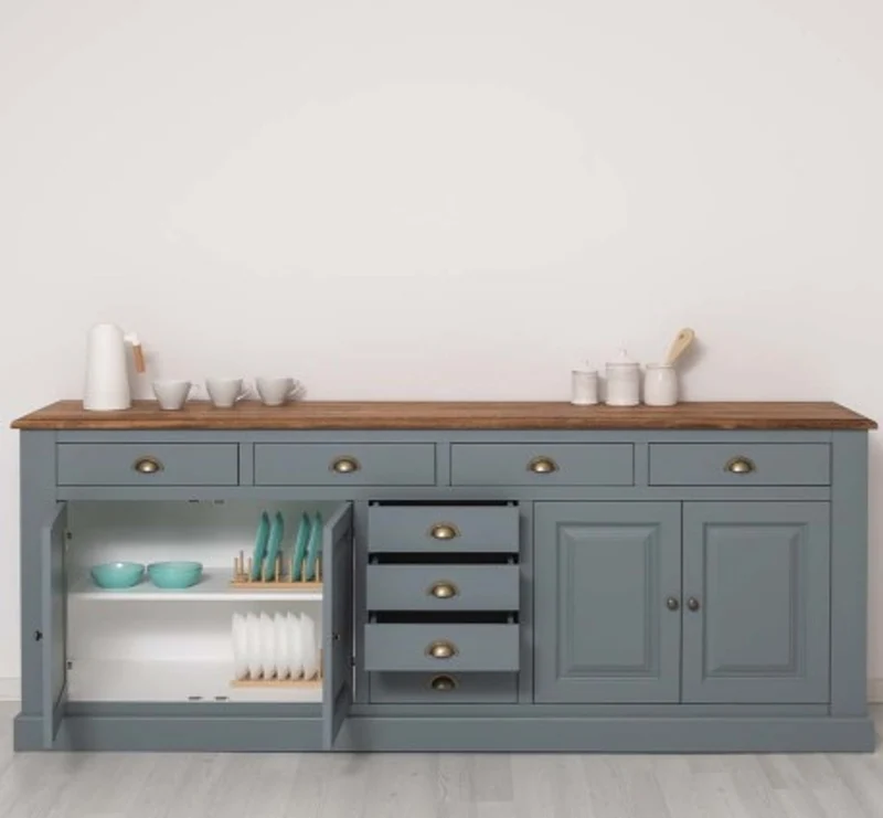 Casa Padrino Sideboard im Landhausstil mit 4 Türen, 8 Schubladen und Eichenholzplatte, 239 x 47 x 93 cm