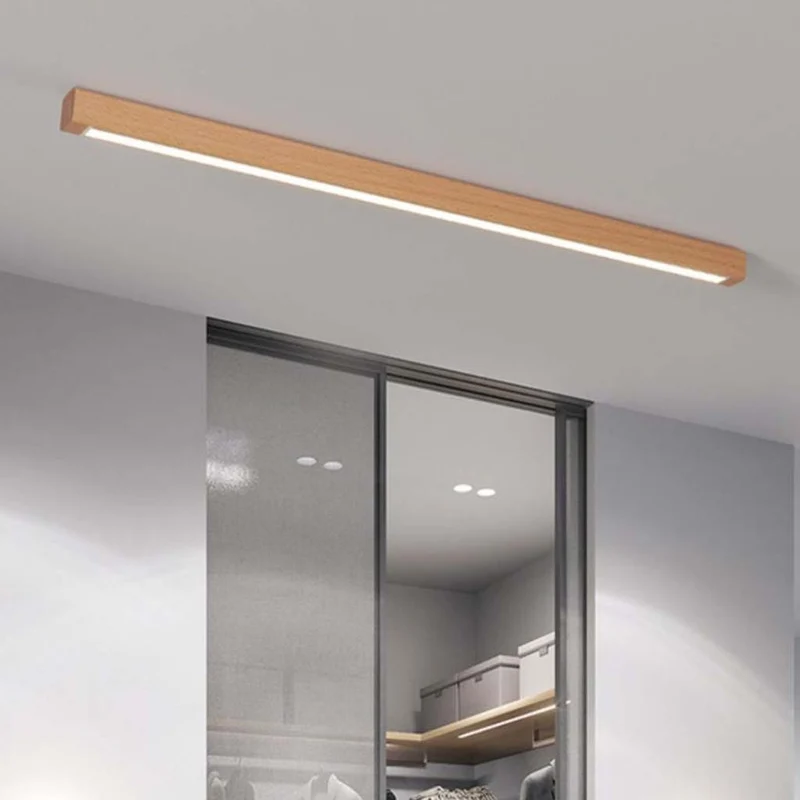 Lineaire Plafondlamp Hout 60-180cm LED Dimbaar 3 Lichtkleuren Smal Design voor Gang Hal Woonkamer Scandinavisch | Sansoti