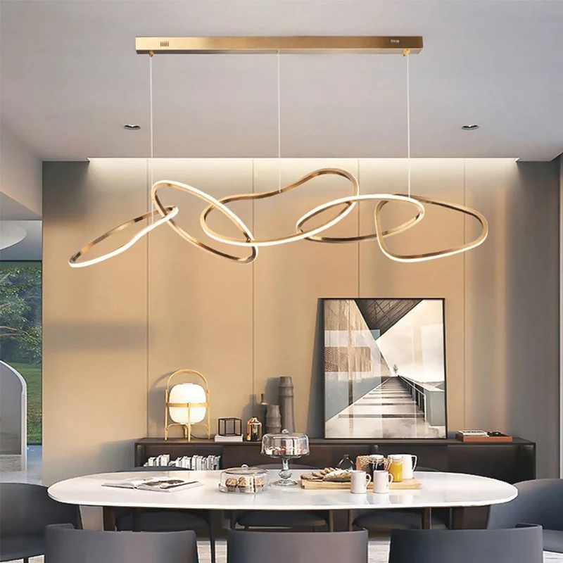 Ovale Gouden Kroonluchter RVS LED Dimbaar Verstelbaar Instelbare Lichtkleur Eetkamer Woonkamer Modern | Sansoti
