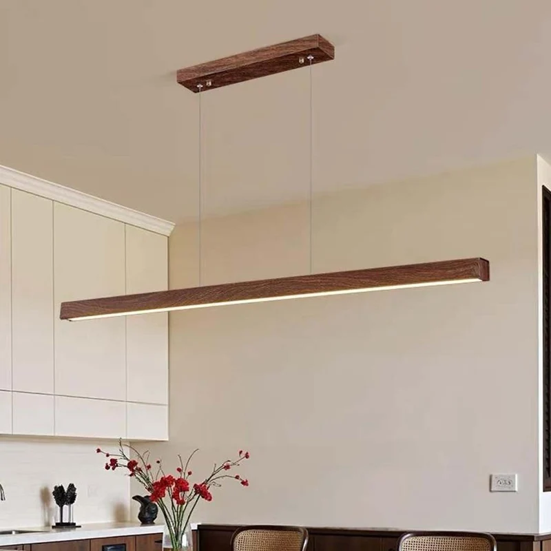 Hanglamp Lineair LED Dimbaar Notenhout IJzer Acrylic Eetkamer Woonkamer Scandinavisch Modern Design Verlichting | Sansoti
