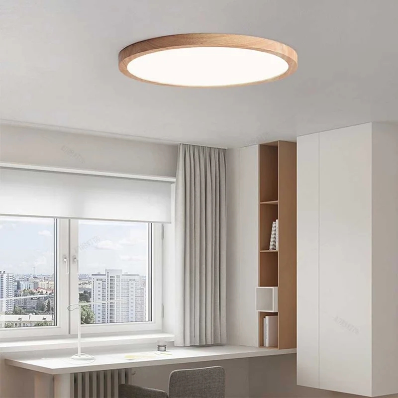 Ultradunne Houten Plafondlamp Full Spectrum LED Dimbaar met Instelbare Kleurtemperatuur Modern Scandinavisch | Sansoti