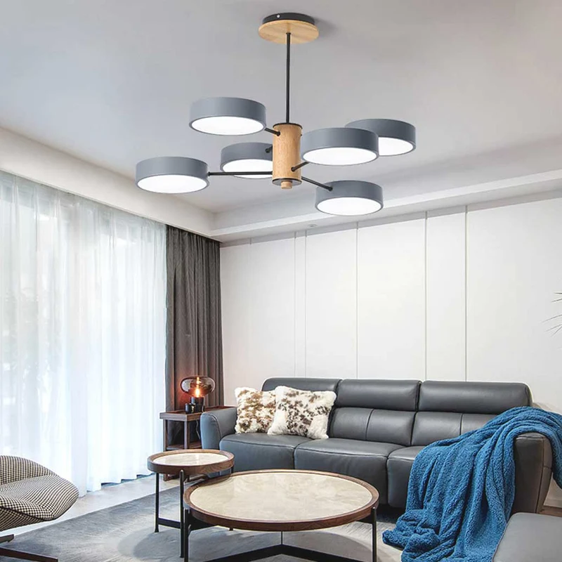 Plafondlamp Kroonluchter Hout & Metaal Multi-Arm LED Verstelbaar Licht Modern Scandinavisch Design Woonkamer | Sansoti