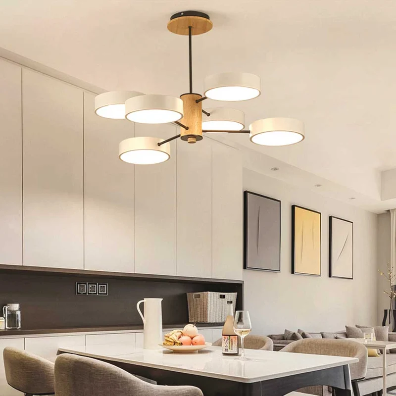 Plafondlamp Kroonluchter Hout & Metaal Multi-Arm LED Verstelbaar Licht Modern Scandinavisch Design Woonkamer | Sansoti