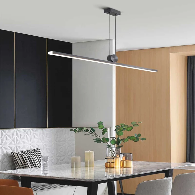 Dimbare LED Hanglamp Lineair Zwart Aluminium Modern Design Woonkamer Eetkamer Keuken Sfeerlicht Strak | Sansoti