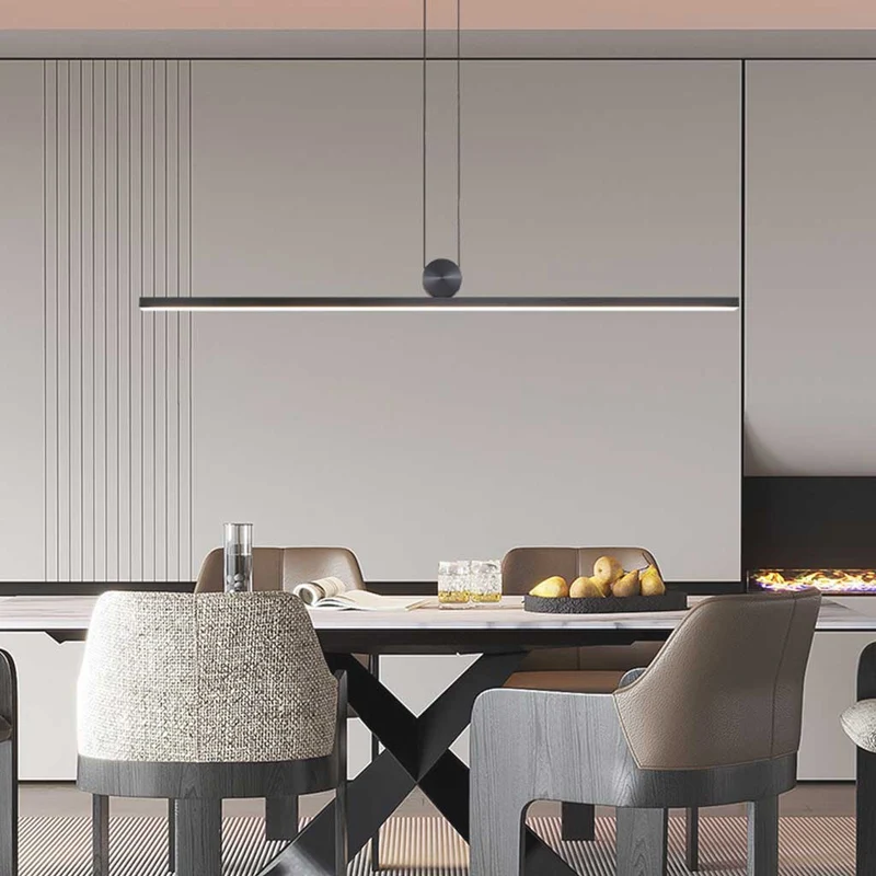 Dimbare LED Hanglamp Lineair Zwart Aluminium Modern Design Woonkamer Eetkamer Keuken Sfeerlicht Strak | Sansoti