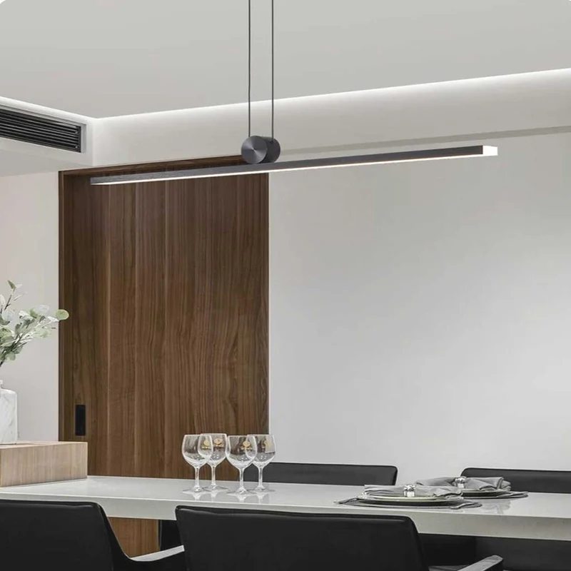 Dimbare LED Hanglamp Lineair Zwart Aluminium Modern Design Woonkamer Eetkamer Keuken Sfeerlicht Strak | Sansoti