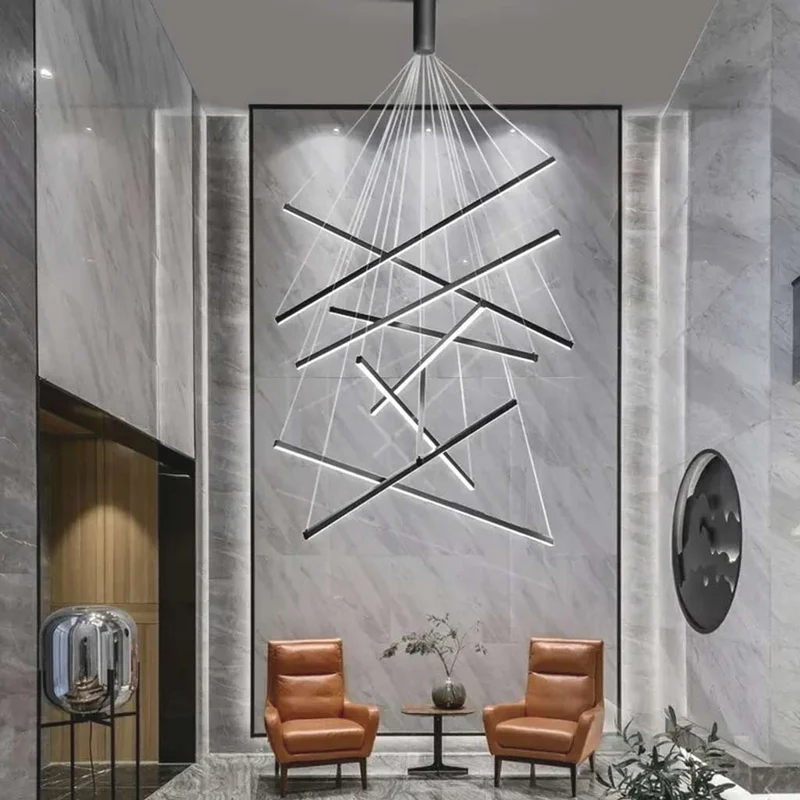 Kroonluchter Kruis LED Bars voor Hoog Plafond Hal Trap Dimbaar Aluminium Zwart Wit Verstelbare Hoogte | Sansoti