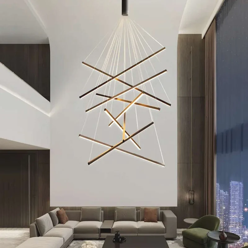 Kroonluchter Kruis LED Bars voor Hoog Plafond Hal Trap Dimbaar Aluminium Zwart Wit Verstelbare Hoogte | Sansoti