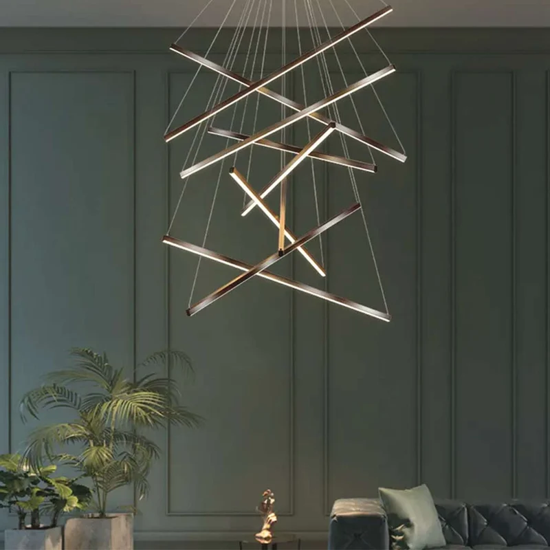 Kroonluchter Kruis LED Bars voor Hoog Plafond Hal Trap Dimbaar Aluminium Zwart Wit Verstelbare Hoogte | Sansoti