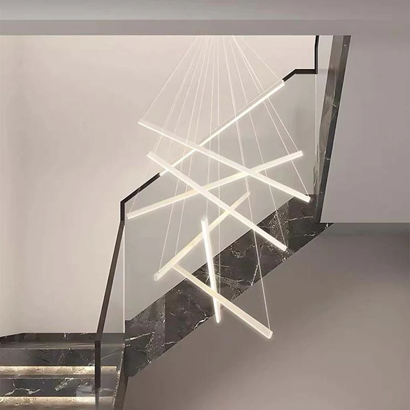 Kroonluchter Kruis LED Bars voor Hoog Plafond Hal Trap Dimbaar Aluminium Zwart Wit Verstelbare Hoogte | Sansoti