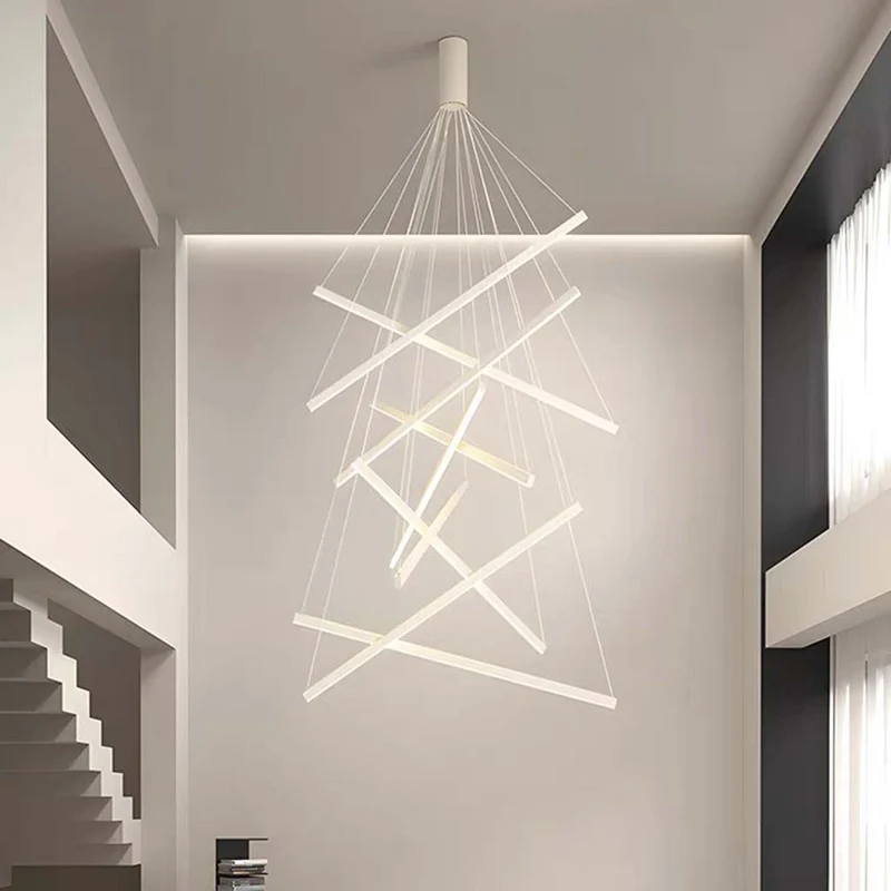 Kroonluchter Kruis LED Bars voor Hoog Plafond Hal Trap Dimbaar Aluminium Zwart Wit Verstelbare Hoogte | Sansoti