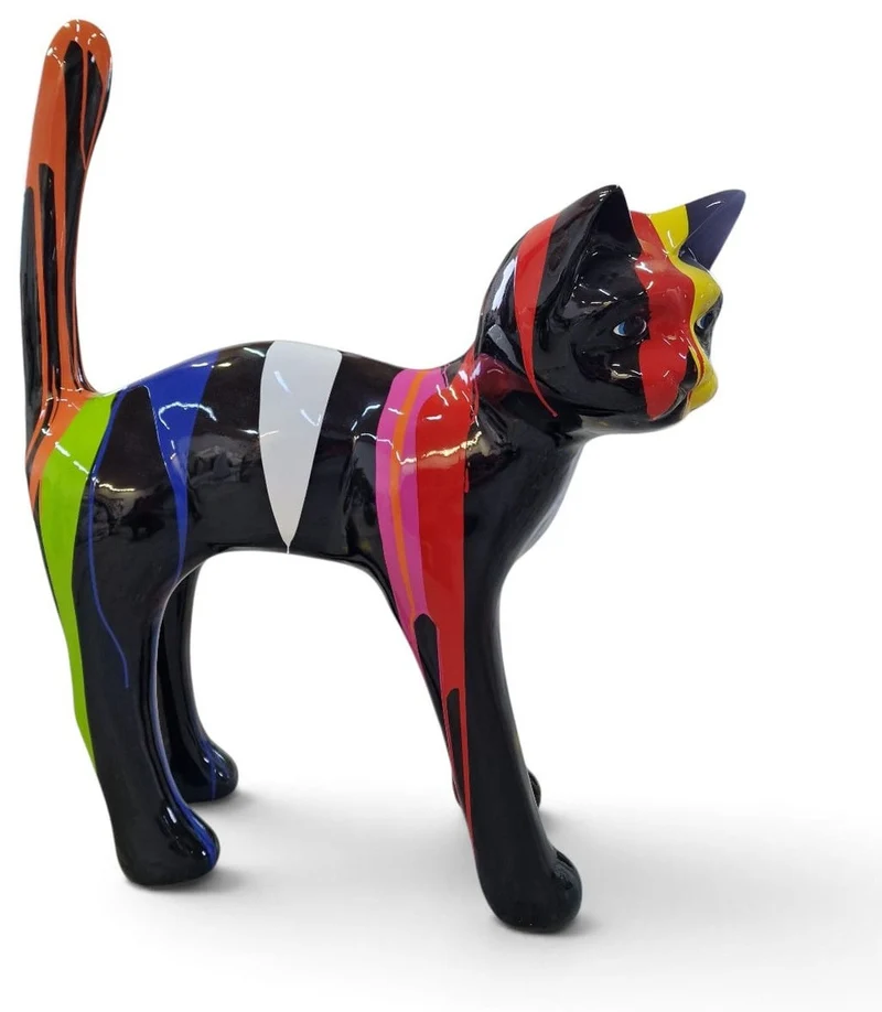 Casa Padrino Deko Figur Katze Schwarz / Mehrfarbig H. 110 cm - Wetterbeständige Deko Skulptur - Garten Deko - Deko Tierfigur