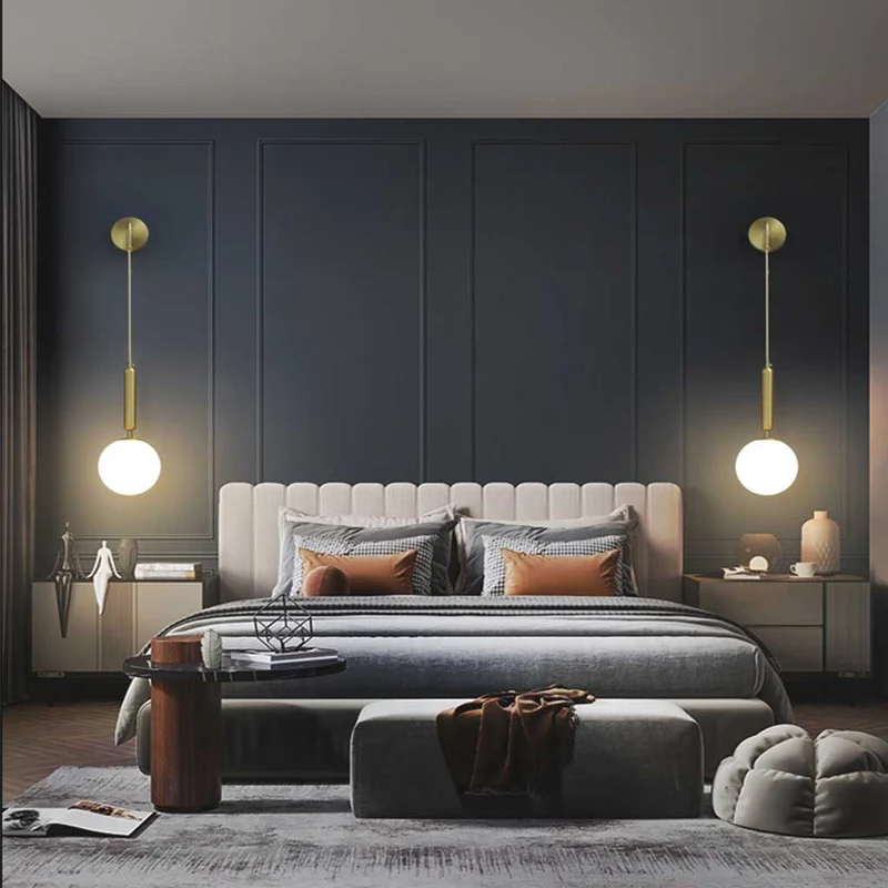 Glazen Bol Wandlamp Verstelbaar met Gouden Kabel Slaapkamer Woonkamer Nordic Scandinavisch Design LED | Sansoti