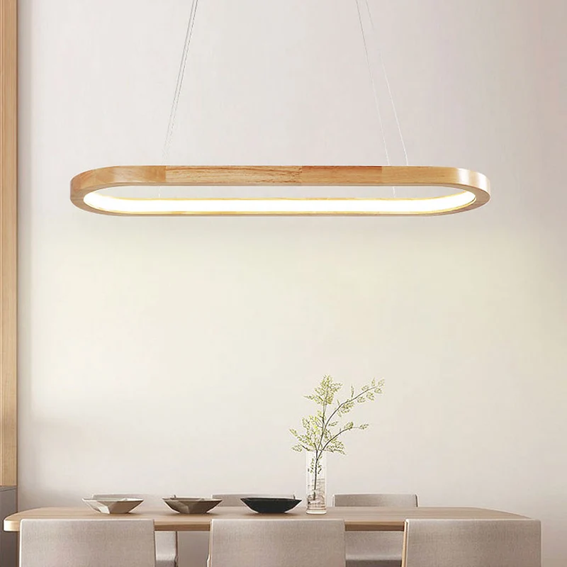 Ovale Houten Hanglamp met Dimbare LED Verlichting en Afstandsbediening voor Eetkamer Keuken Bar Woonkamer | Sansoti