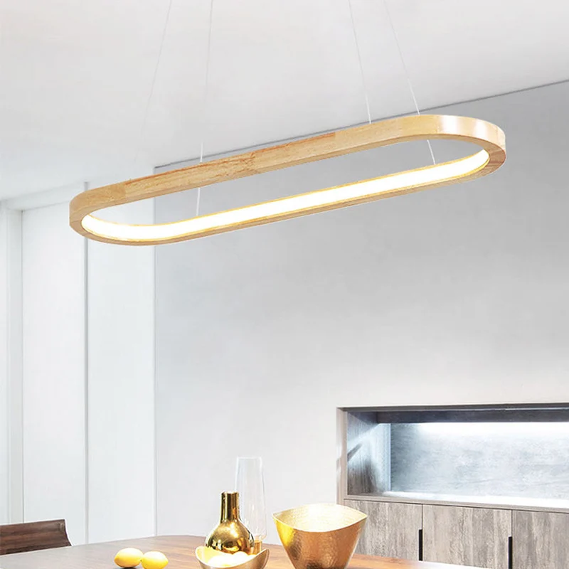 Ovale Houten Hanglamp met Dimbare LED Verlichting en Afstandsbediening voor Eetkamer Keuken Bar Woonkamer | Sansoti
