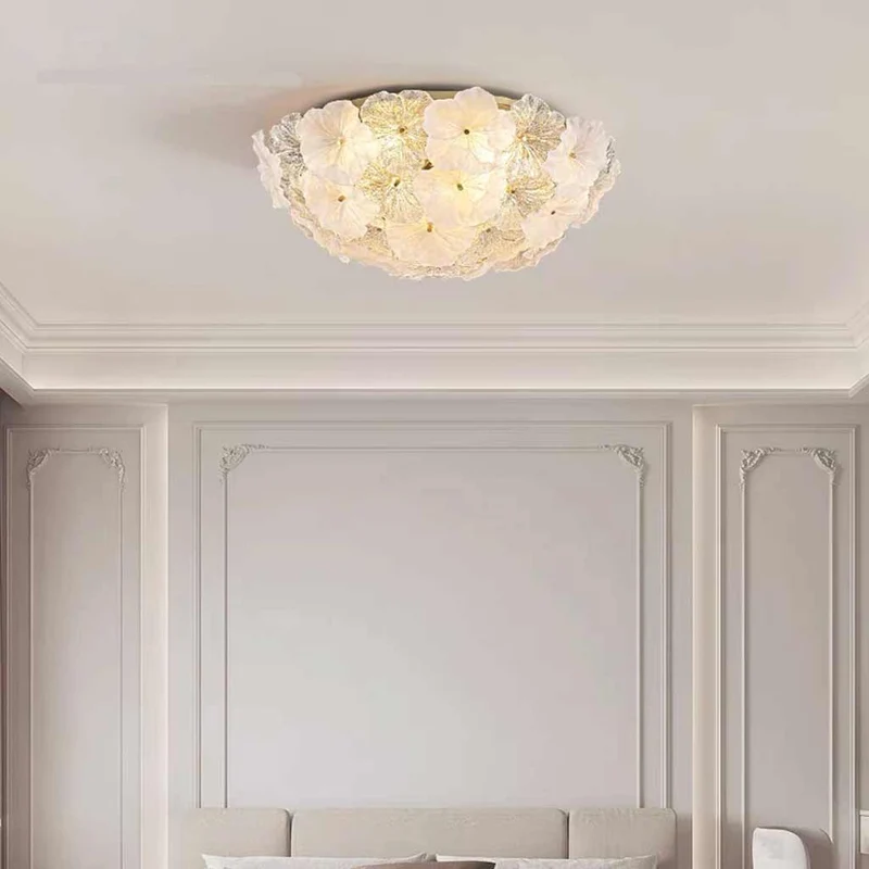 Glazen Bloemplafondlamp Rond met LED Verlichting voor Slaapkamer Woonkamer Scandinavisch Design Sfeerverlichting | Sansoti