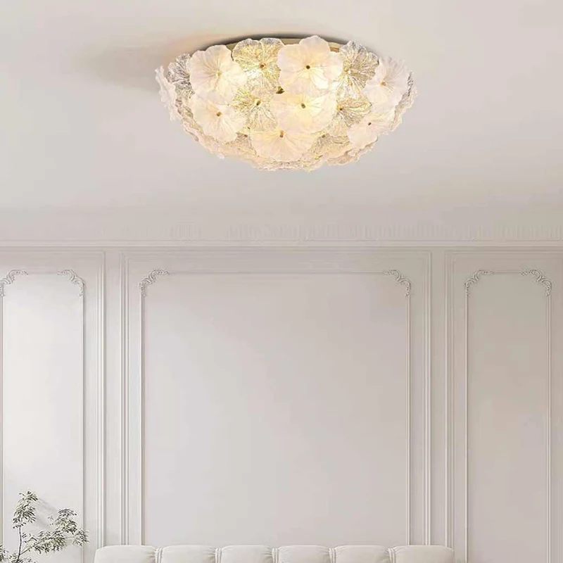 Glazen Bloemplafondlamp Rond met LED Verlichting voor Slaapkamer Woonkamer Scandinavisch Design Sfeerverlichting | Sansoti