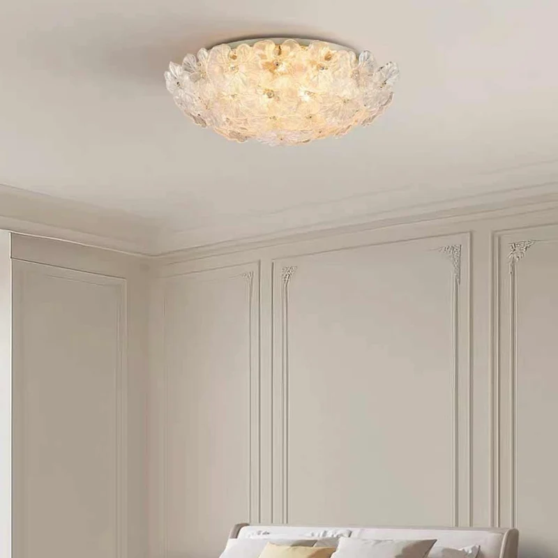Glazen Bloemplafondlamp Rond met LED Verlichting voor Slaapkamer Woonkamer Scandinavisch Design Sfeerverlichting | Sansoti