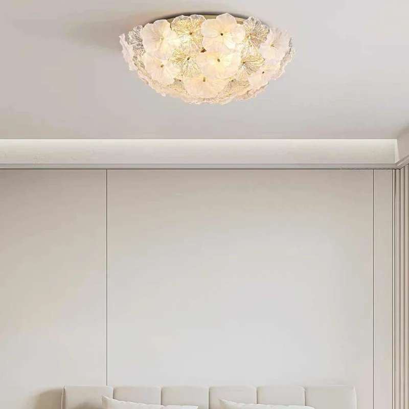 Glazen Bloemplafondlamp Rond met LED Verlichting voor Slaapkamer Woonkamer Scandinavisch Design Sfeerverlichting | Sansoti