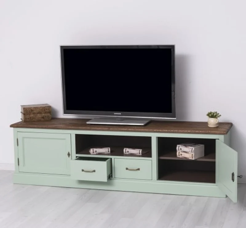 Casa Padrino TV Schrank im Landhausstil mit 2 Türen, 2 Schubladen und Eichenholzplatte, 200 x 46 x 56 cm