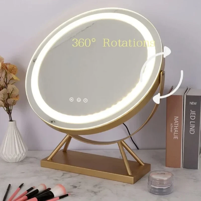 Verlichte Make-upspiegel met LED Dimbaar 15x Vergrotend 30cm Rond 3 Lichtmodi 360° Roteerbaar Tafelmodel | Sansoti