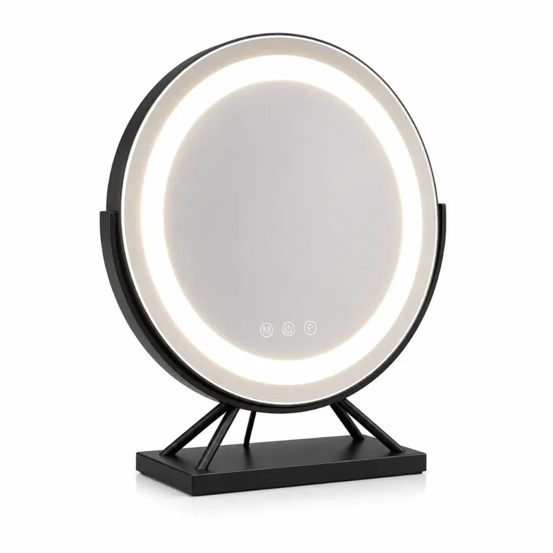 Verlichte Make-upspiegel met LED Dimbaar 15x Vergrotend 30cm Rond 3 Lichtmodi 360° Roteerbaar Tafelmodel | Sansoti