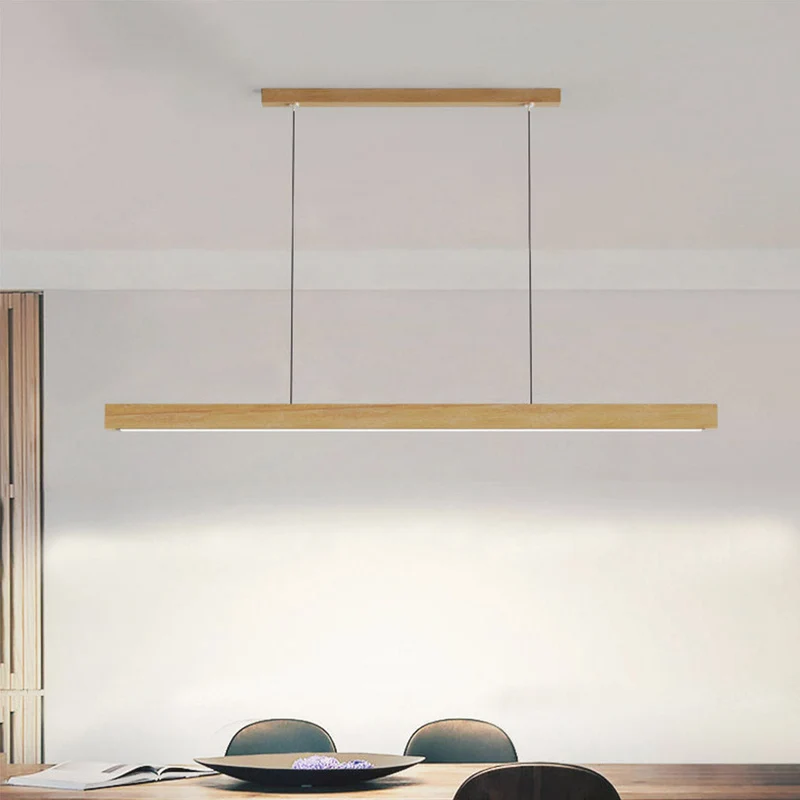 Lineaire Hanglamp Rubberhout LED Minimalistisch Scandinavisch Design Eetkamer Keukeneiland Eettafel Verlichting | Sansoti