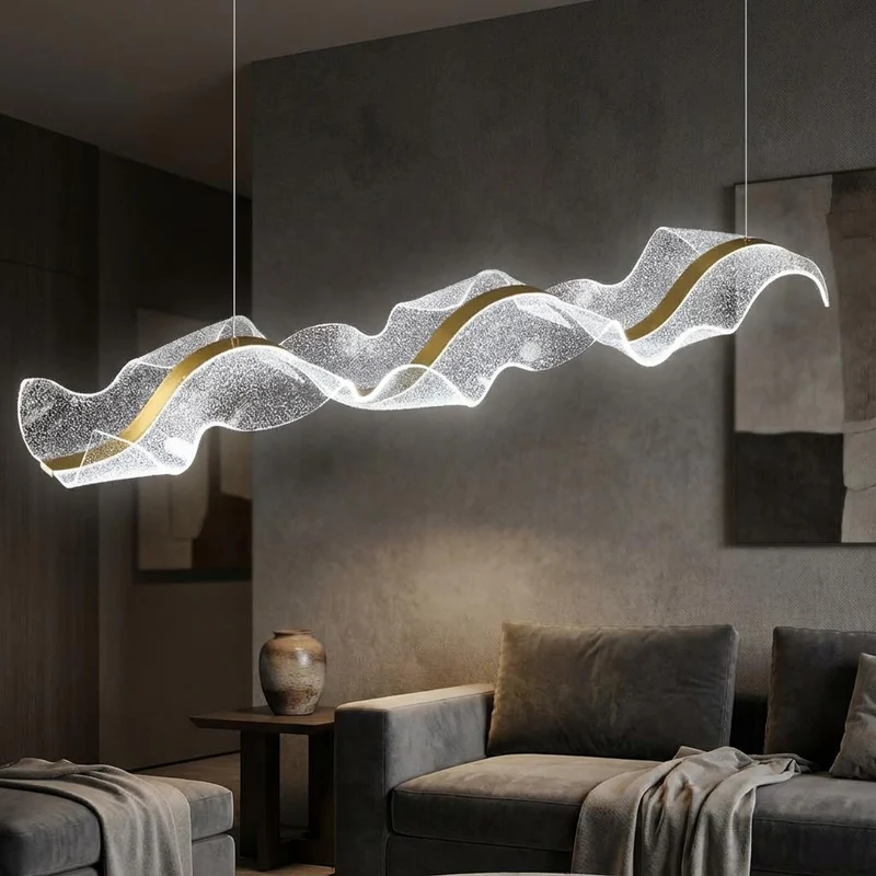 Kroonluchter Golvende Acryl Lint Goud Dimbaar LED 100-220cm Eetkamer Woonkamer Hanglamp Luxe Modern Design | Sansoti