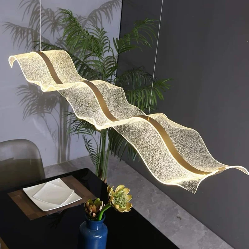 Kroonluchter Golvende Acryl Lint Goud Dimbaar LED 100-220cm Eetkamer Woonkamer Hanglamp Luxe Modern Design | Sansoti