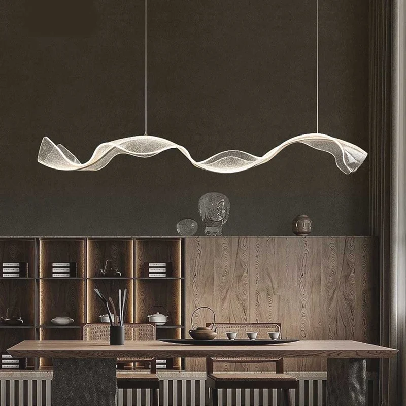 Kroonluchter Golvende Acryl Lint Goud Dimbaar LED 100-220cm Eetkamer Woonkamer Hanglamp Luxe Modern Design | Sansoti