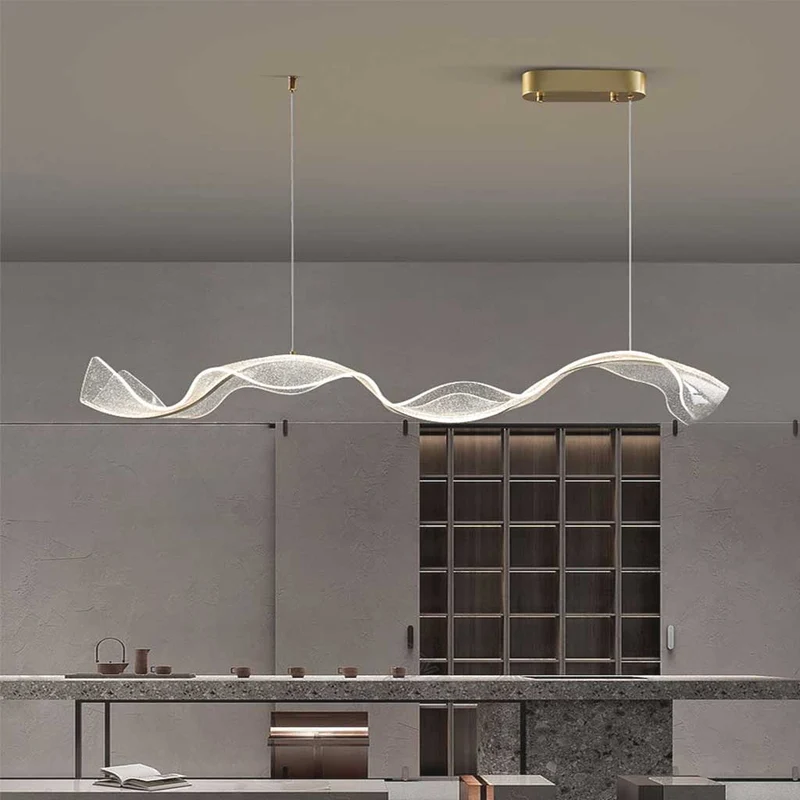 Kroonluchter Golvende Acryl Lint Goud Dimbaar LED 100-220cm Eetkamer Woonkamer Hanglamp Luxe Modern Design | Sansoti