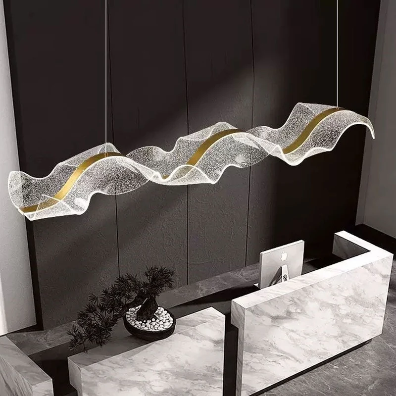 Kroonluchter Golvende Acryl Lint Goud Dimbaar LED 100-220cm Eetkamer Woonkamer Hanglamp Luxe Modern Design | Sansoti