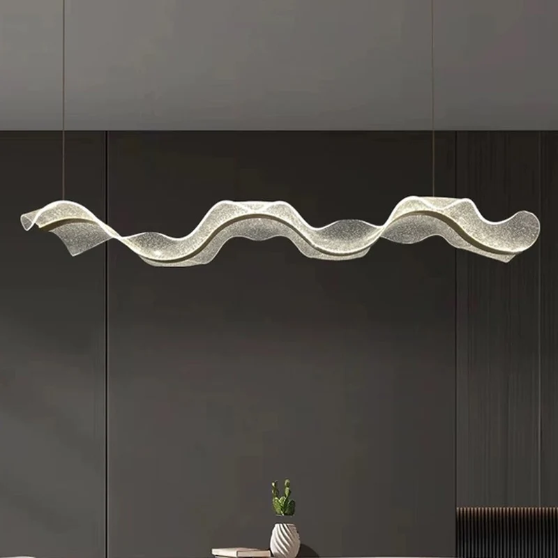 Kroonluchter Golvende Acryl Lint Goud Dimbaar LED 100-220cm Eetkamer Woonkamer Hanglamp Luxe Modern Design | Sansoti