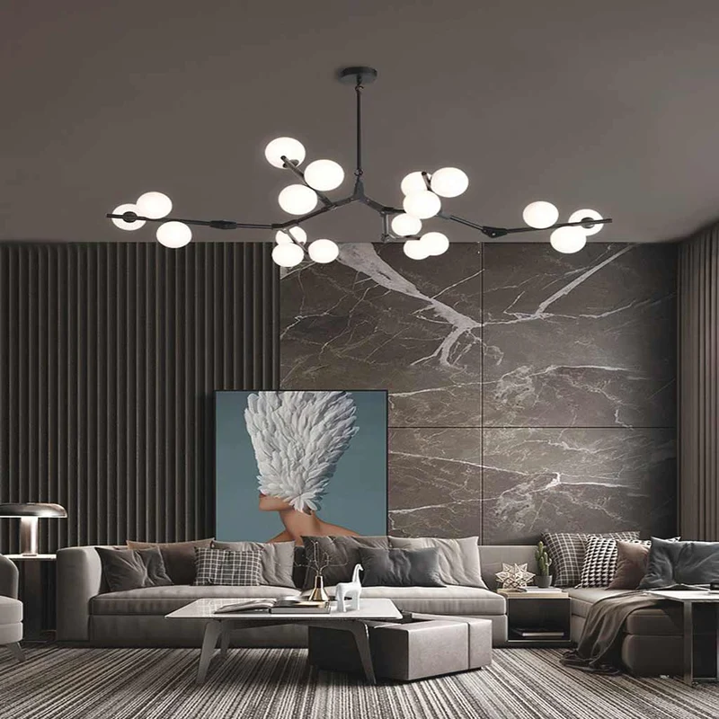 Kroonluchter Glazen Bollen Vertakte Armen Metaal 12-24 Lichtpunten Modern Design Woonkamer Eetkamer Hal | Sansoti