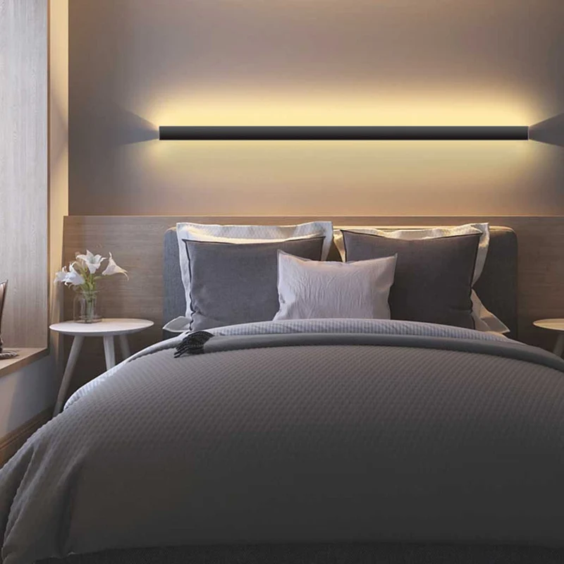 Lineaire LED Wandlamp Aluminium Dimbaar Zwart Wit Modern Smal Design Slaapkamer Woonkamer Sfeerverlichting | Sansoti