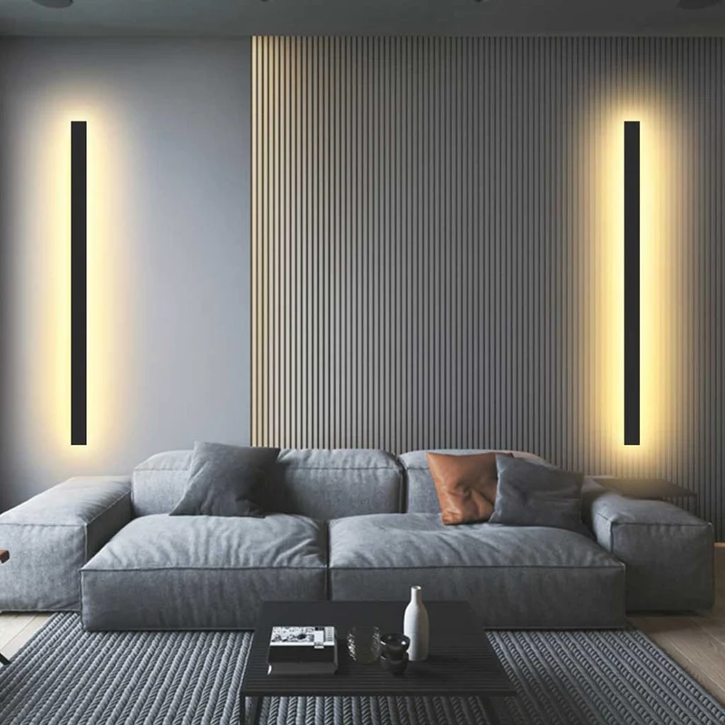 Lineaire LED Wandlamp Aluminium Dimbaar Zwart Wit Modern Smal Design Slaapkamer Woonkamer Sfeerverlichting | Sansoti