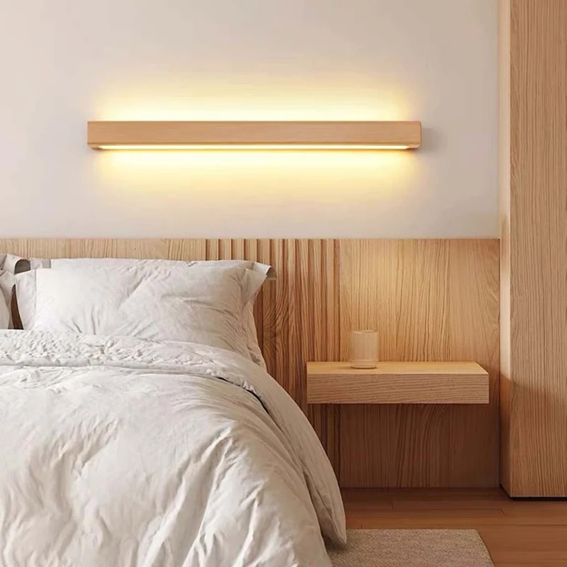 Wandlamp Hout LED Lichtbalk Lineair 60-180cm Verstelbaar Licht Scandinavisch Design Slaapkamer Woonkamer | Sansoti