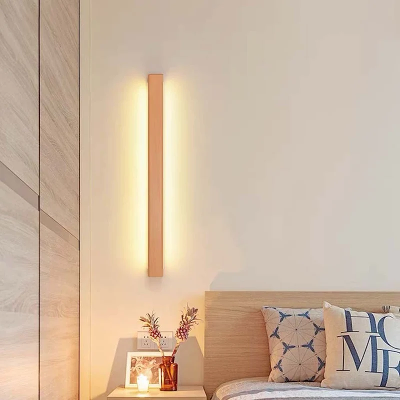 Wandlamp Hout LED Lichtbalk Lineair 60-180cm Verstelbaar Licht Scandinavisch Design Slaapkamer Woonkamer | Sansoti